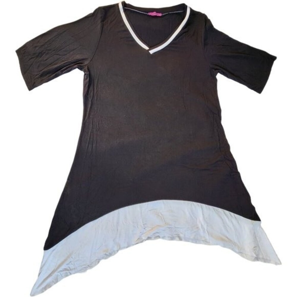 Mountain Mamas black white v neck color block 3/4 sleeve tunic dress sz XXL